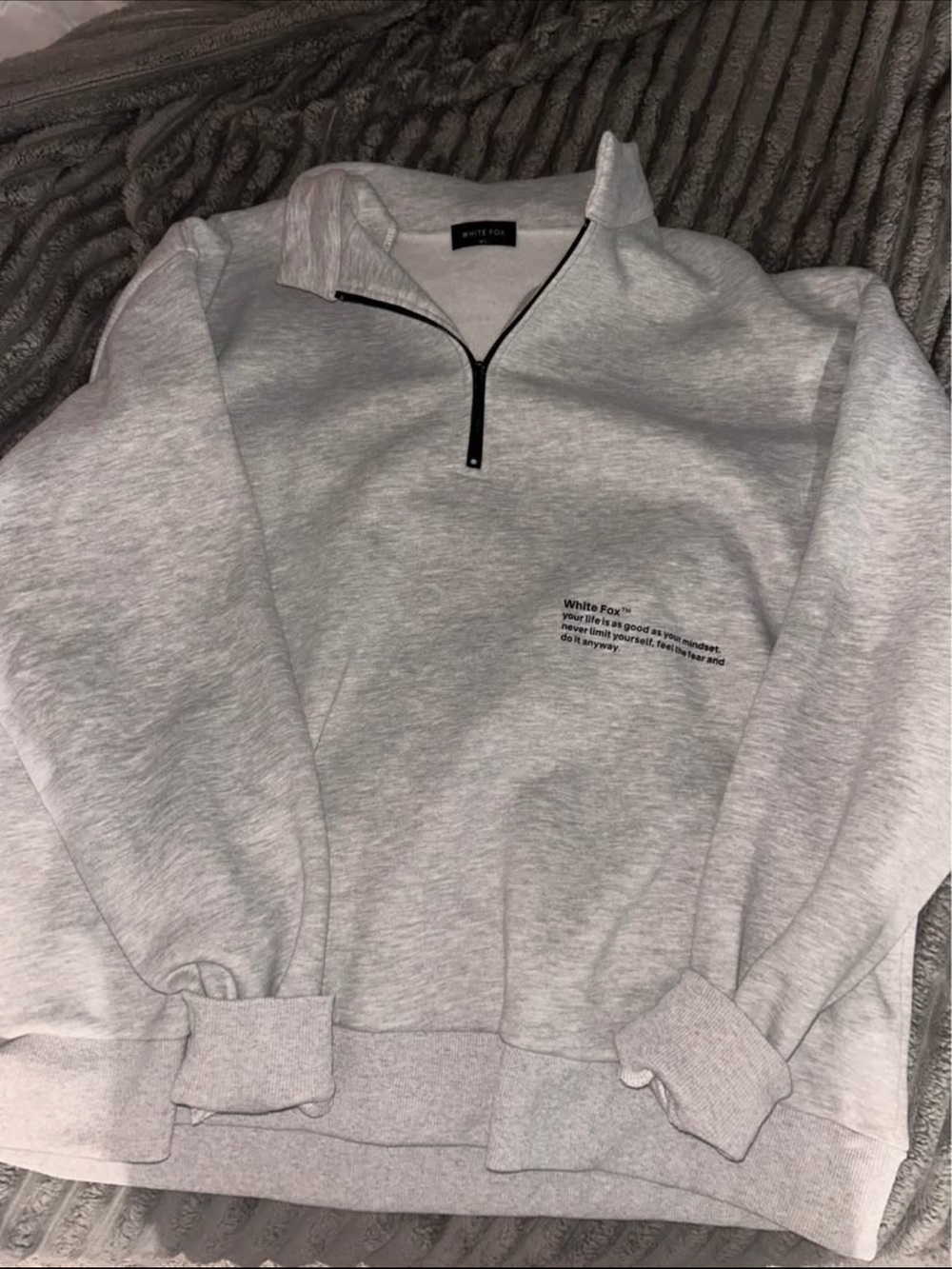 White Fox Boutique Light Gray Quarter Zip Crewneck Sweater